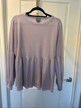ARULA Lavender Peplum Waffle-Knit Long Sleeve Top